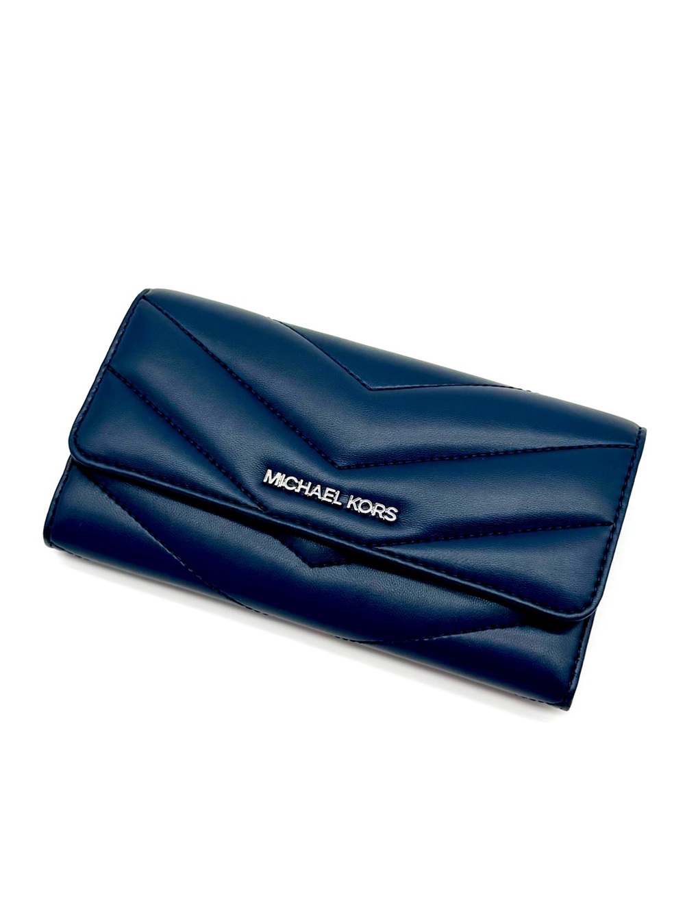Michael Kors Large Quilted Trifold Wallet Navy Blue